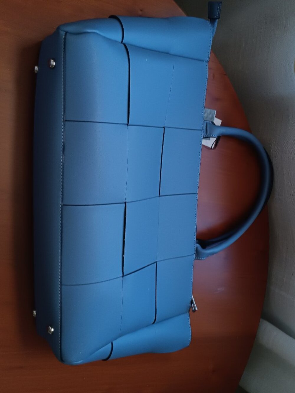 NWT Slate Blue Woven Vegan Leather Work Tote Bag Size 16x9.5x4